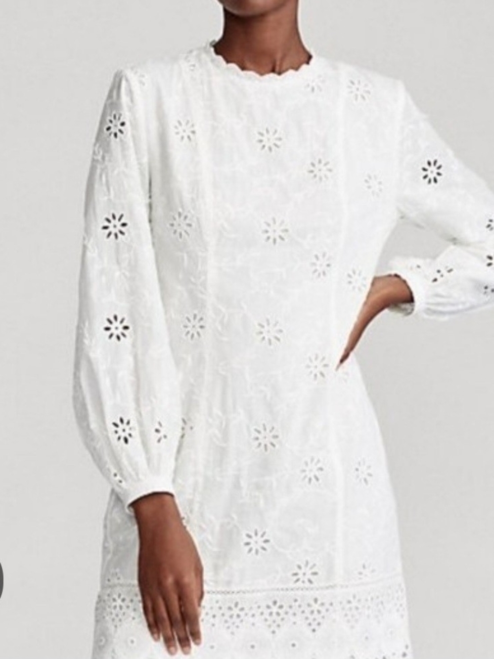 Polo by Ralph Lauren White Eyelet Mini Dress with Long Puff Sleeves